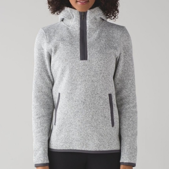 lululemon athletica Tops - Lululemon Fleece & Thank You Half Zip Hoodie Gray Black Cozy Warm Size 2